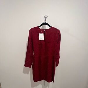 & Other Stories Womens Dress Jacquard Snake Print Dark Pink Twist Knot 4